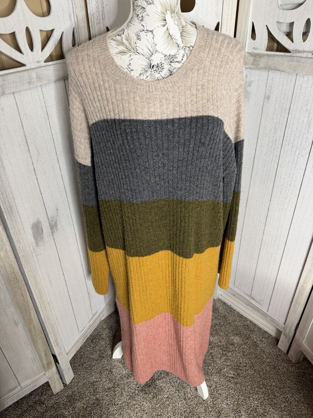 Madewell Colorblock Midi Sweater Dress in Coziest Yarn Yellow Gray Size XL